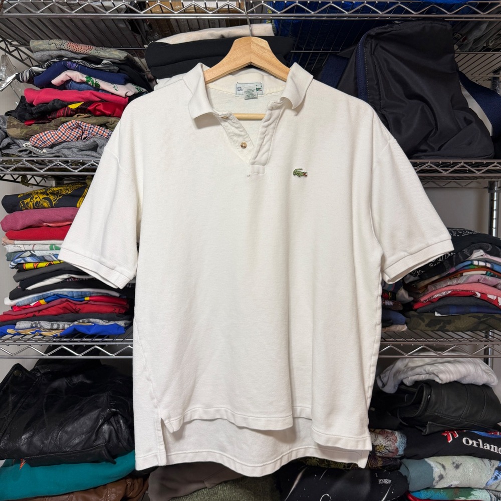 Chemise Lacoste Polo Shirt Mens M White Pique Short Sleeve Vintage Croc Logo